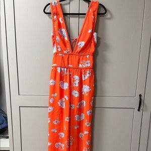 Vibrant Orange Floral Maxi Dress